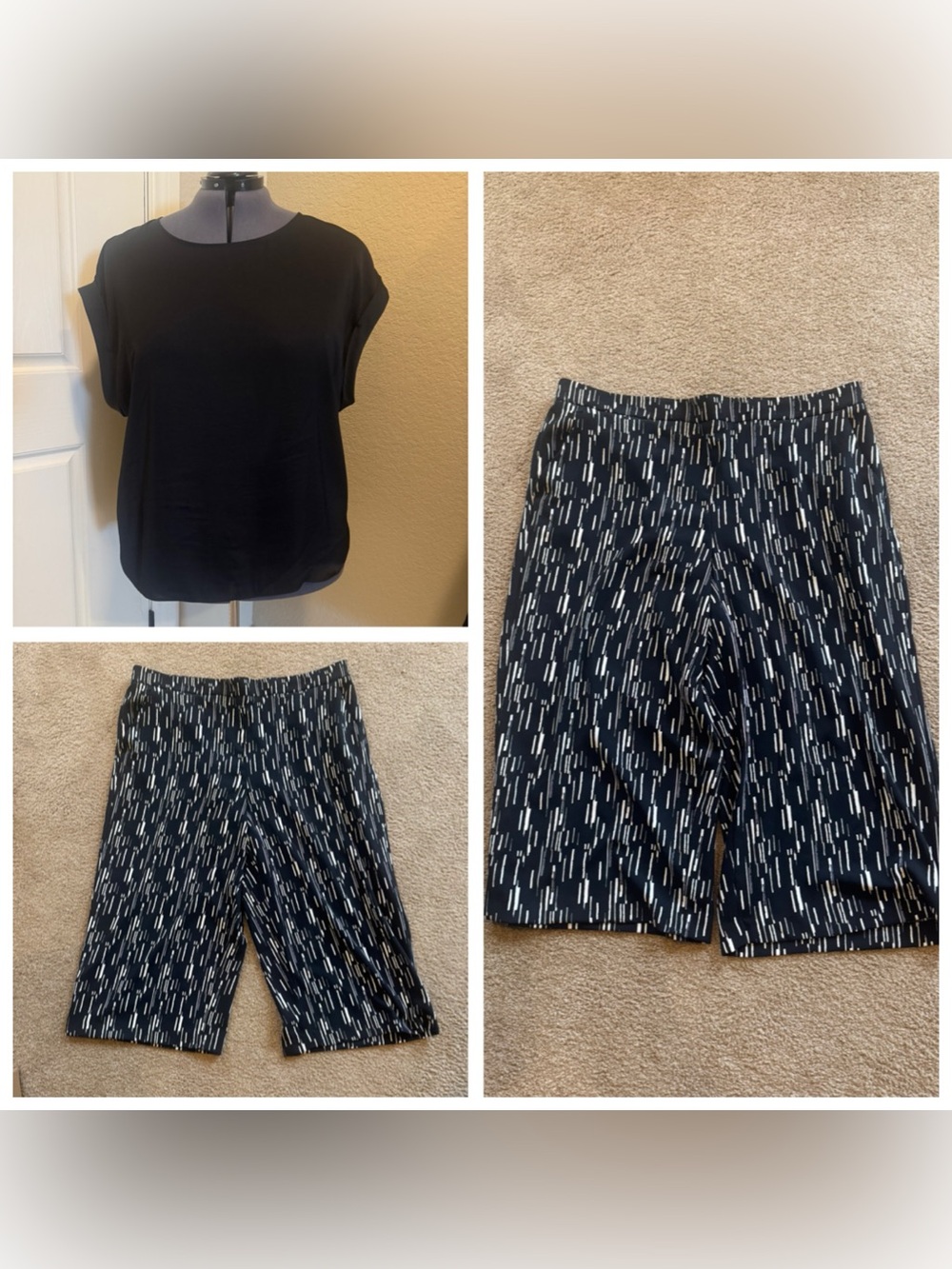 Nine West Black 2 piece set:  Blouse & Printed wide leg capris.